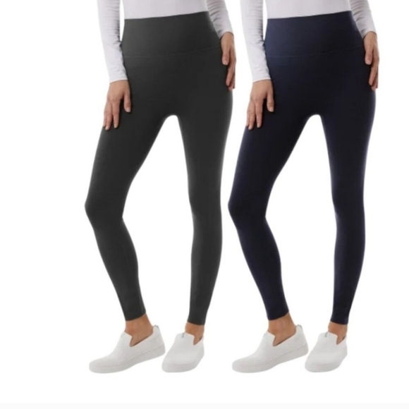 32° Degrees Heat Leggings 2 Pack Size Large Navy Blue Charcoal Grey Stretch - Picture 2 of 12